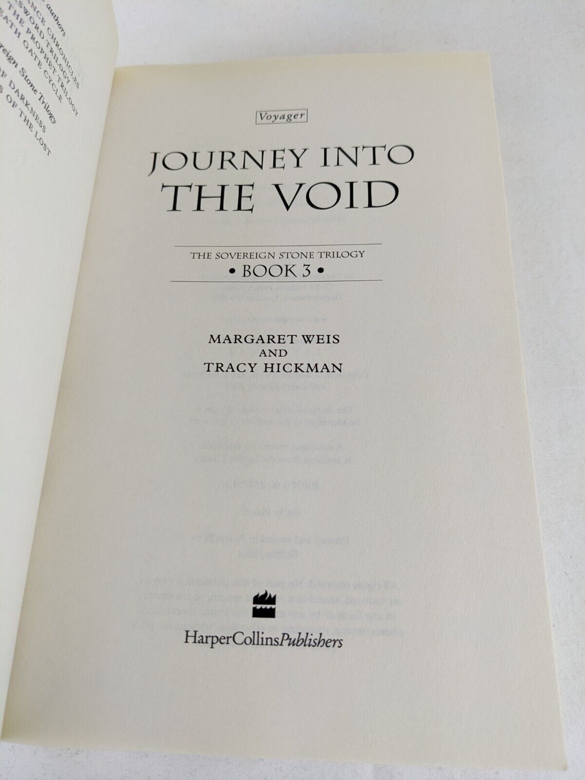 Journey into the Void by Tracy Hickman & Margaret Weis 2003 Sovereign Stone