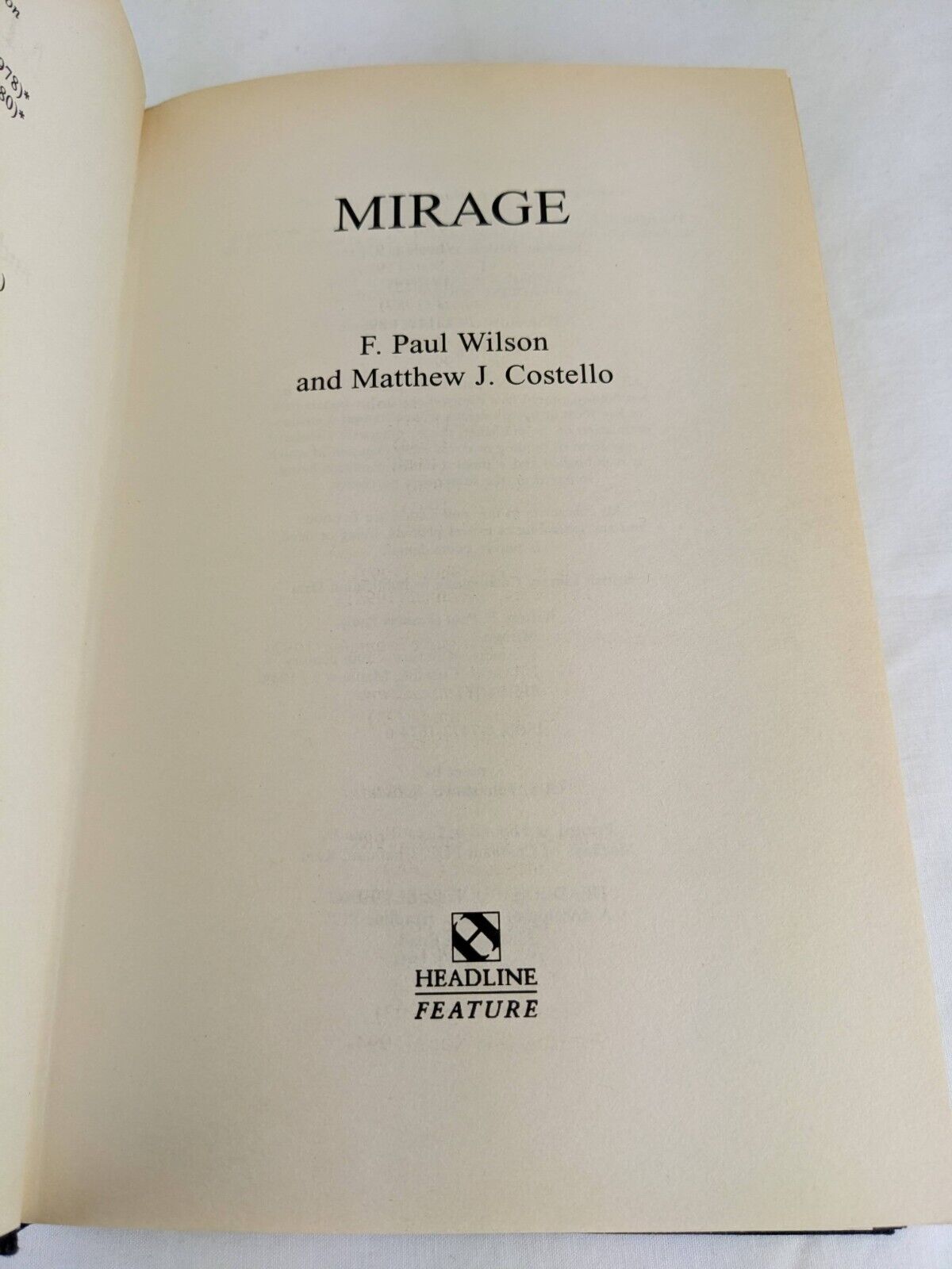 Mirage by F. Paul Wilson & Matthew J. Costello 1996 Hardcover Sci-fi Thriller