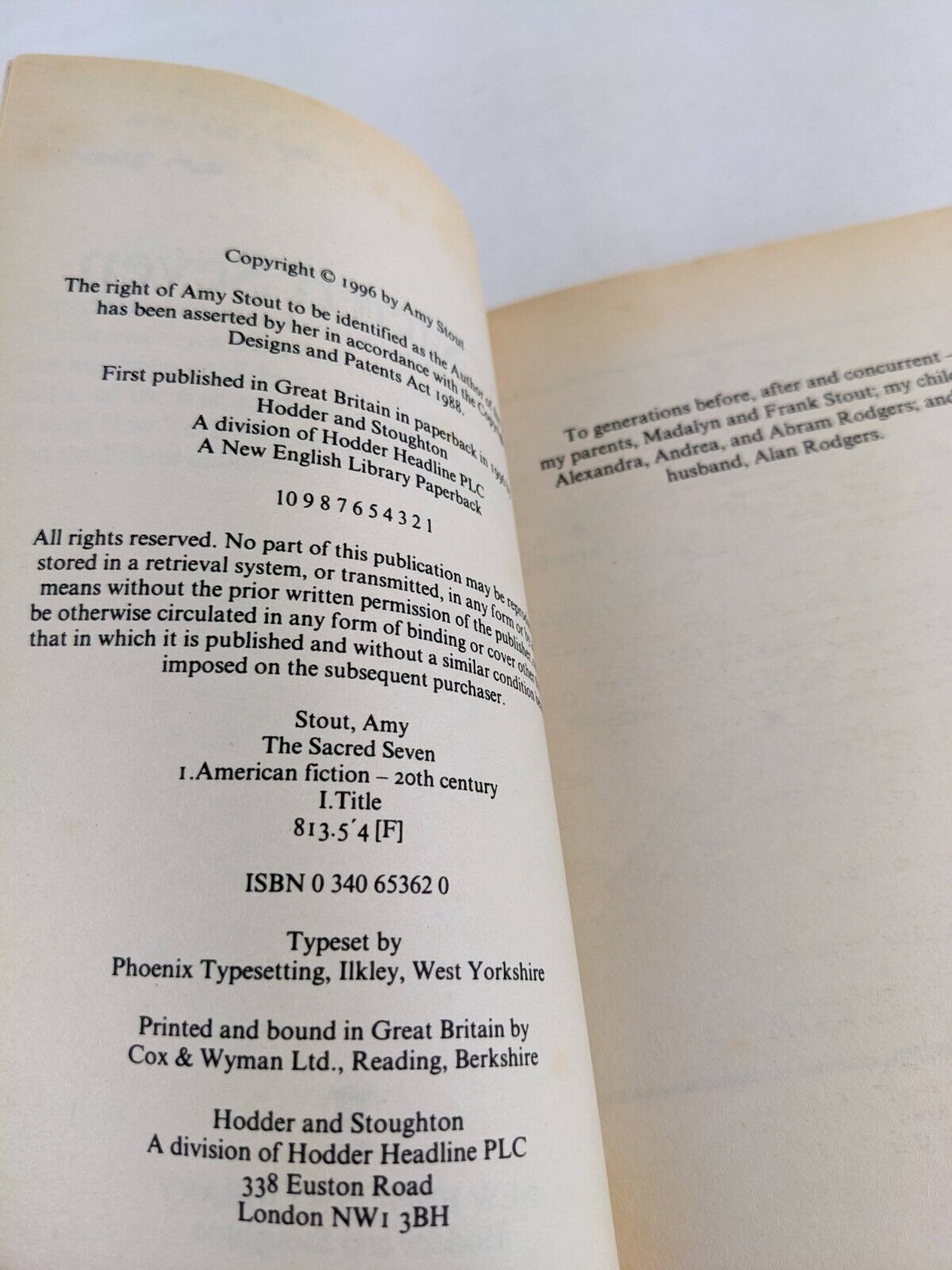 The sacred seven by Amy Stout 1996 One Land Saga