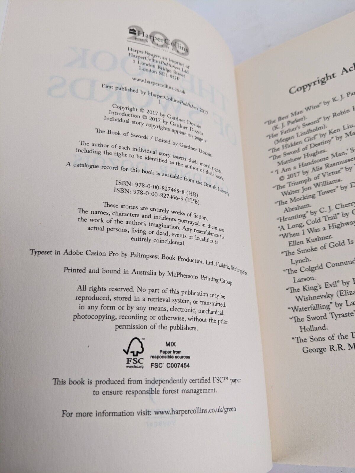 The book of swords edited by Gardner Dozois 2017 Martin, Hobb, Nix, Williams etc