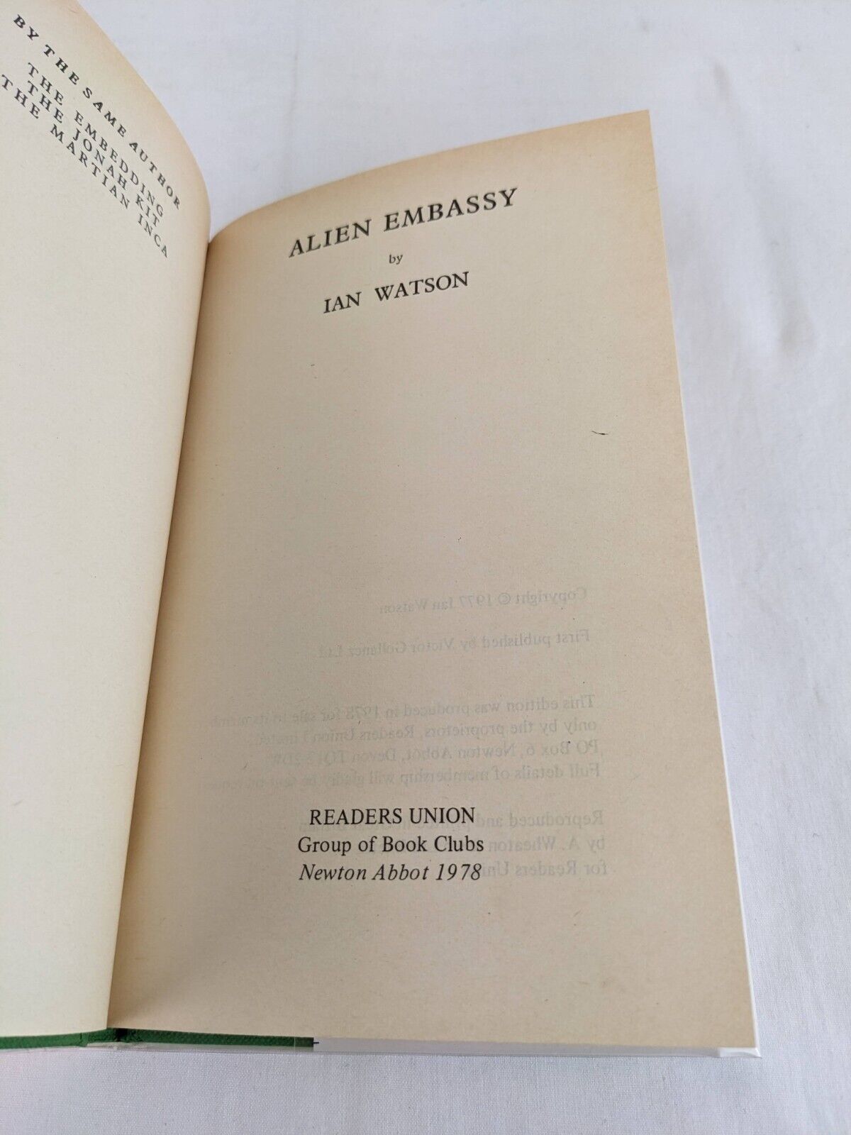 Alien Embassy by Ian Watson 1978 hardcover Science Fiction book club