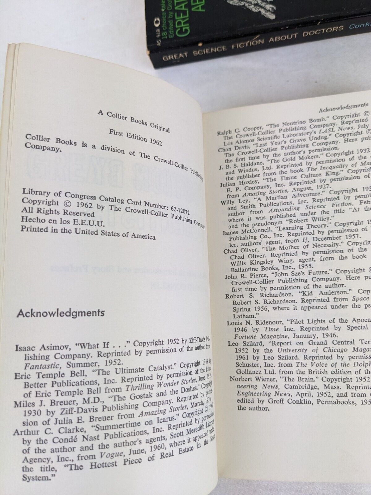 Great science fiction by Scientists & about doctors edited by Groff Conklin 1962