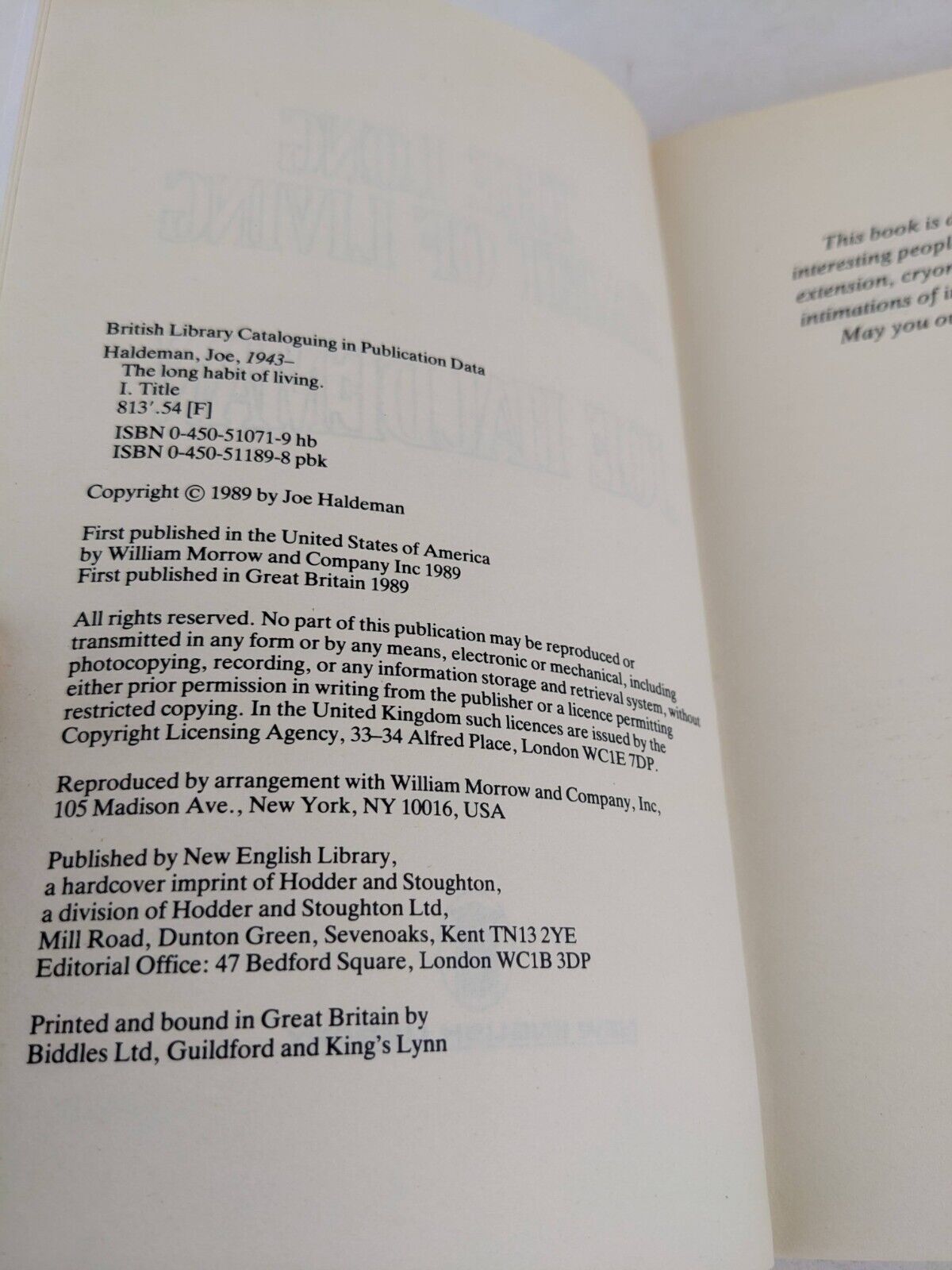 The long habit of living by Joe Haldeman 1989
