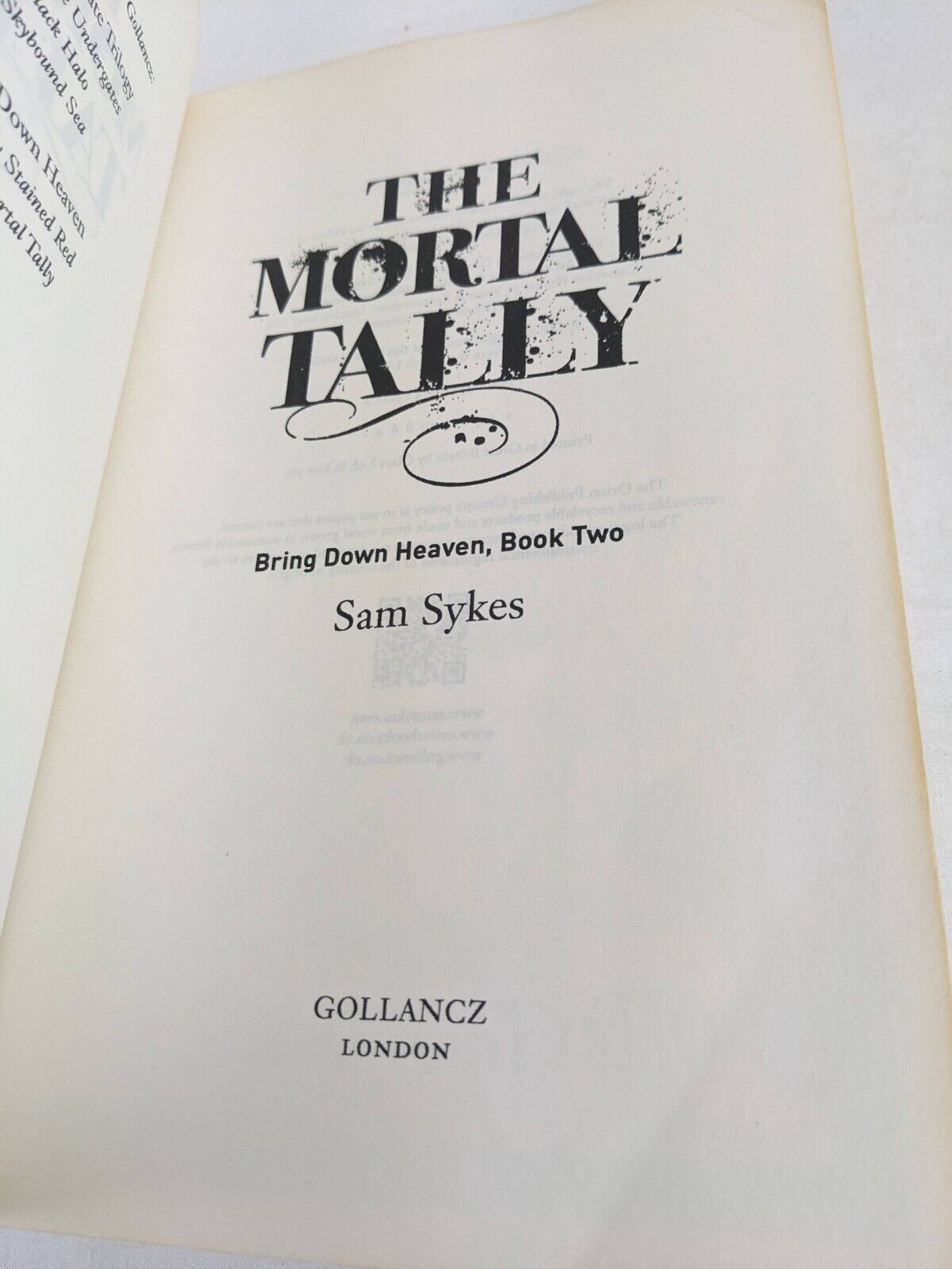 The mortal tally by Sam Sykes 2016 Bring Down Heaven