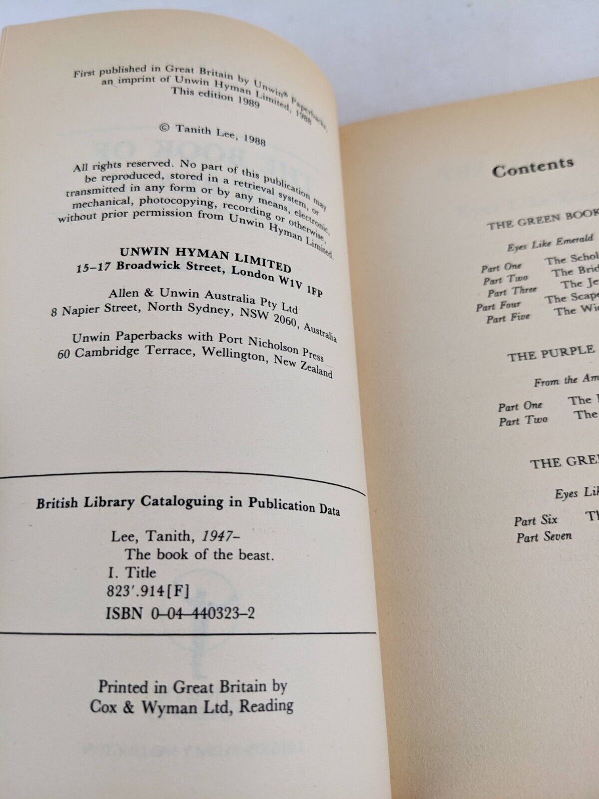 The book of the beast by Tanith Lee 1989 Secret books of Paradys