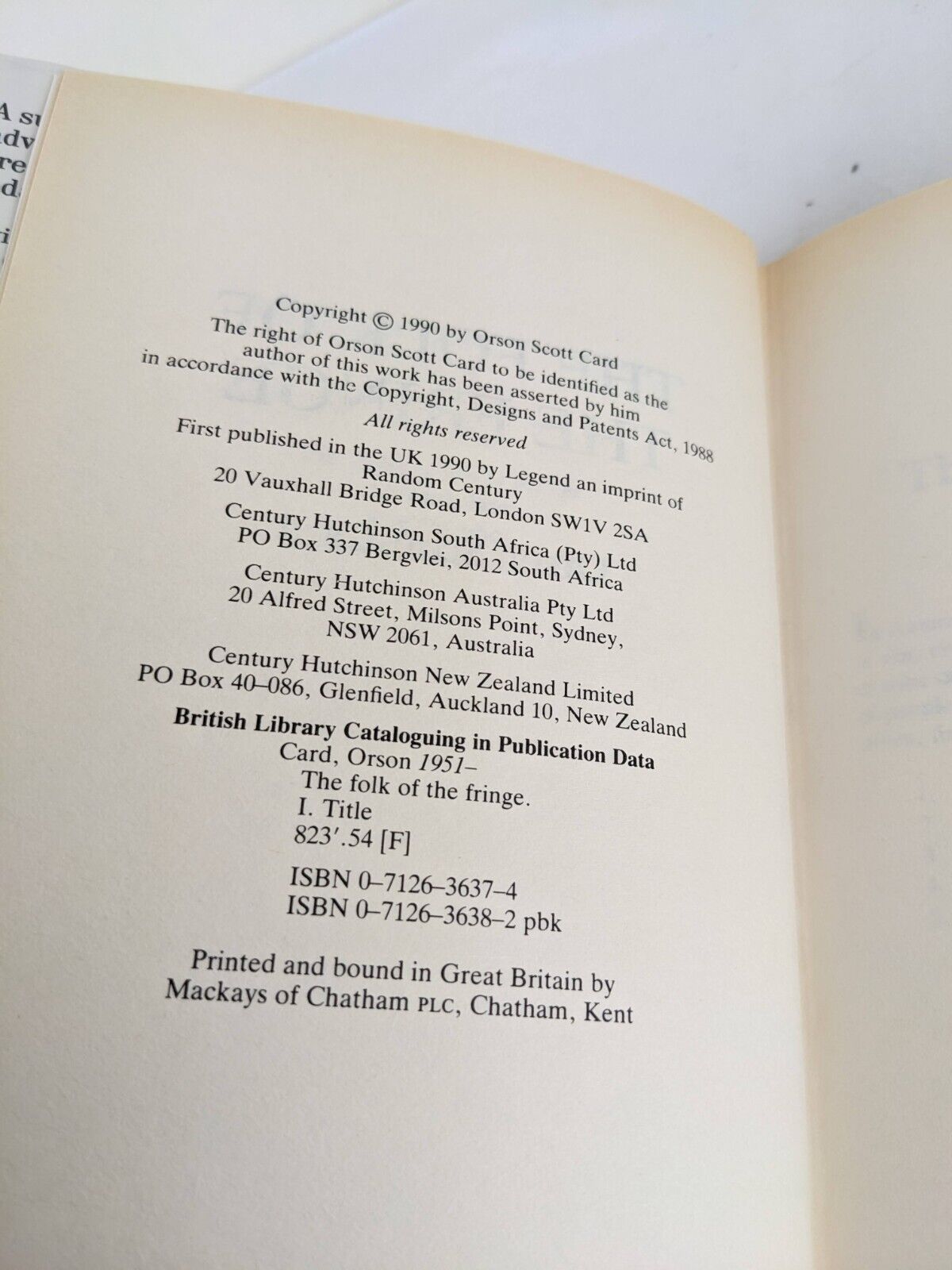 The folk of the fringe by Orson Scott Card 1990 Hardcover