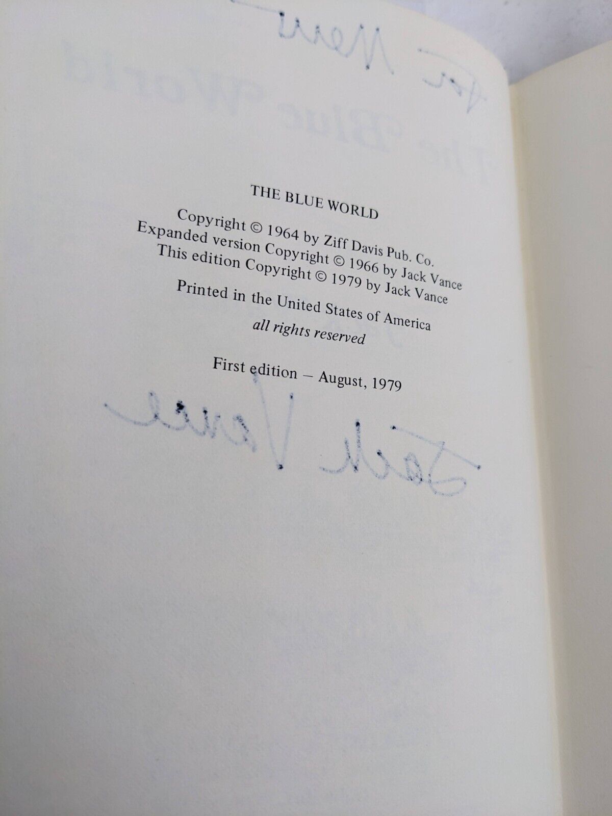 The blue world by Jack Vance Signed 1979 First Edition Hardcover