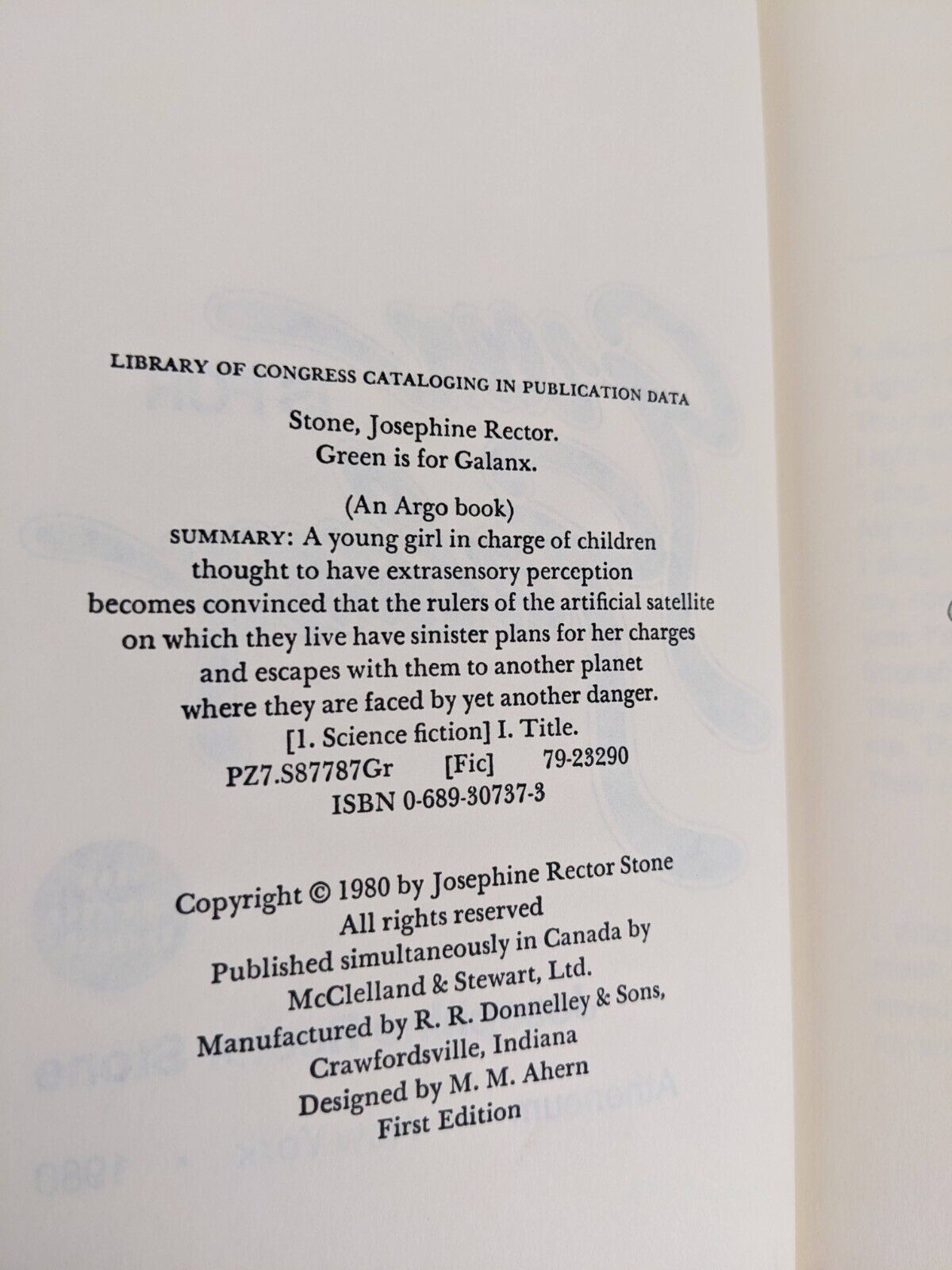 Green is for Galanx by Josephine Rector Stone hardcover 1980 First Edition